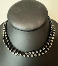 Load image into Gallery viewer, Vintage Clear Rhinestone Black Bezel Set Double Strand Choker Necklace (15")

