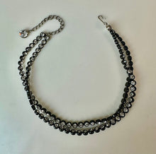 Load image into Gallery viewer, Vintage Clear Rhinestone Black Bezel Set Double Strand Choker Necklace (15")
