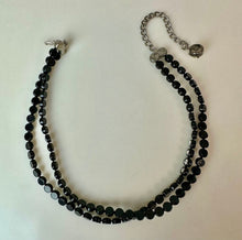 Load image into Gallery viewer, Vintage Clear Rhinestone Black Bezel Set Double Strand Choker Necklace (15")
