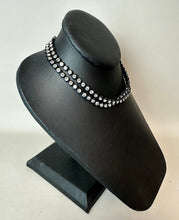 Load image into Gallery viewer, Vintage Clear Rhinestone Black Bezel Set Double Strand Choker Necklace (15")
