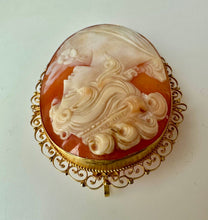 Load image into Gallery viewer, 18K Gold Carved Shell Antique Cameo Brooch Pin w/ Pendant Bail (10.8g)
