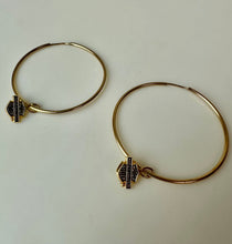 Load image into Gallery viewer, 10K Gold Harley Davidson Logo Charm 1.5" Hoop Earrings (2.2g)
