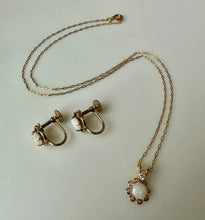 Load image into Gallery viewer, 14K Gold Filled Opal Cubic Zirconia Pendant on 16" Chain &amp; Screw Back Earrings Set
