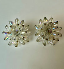 Load image into Gallery viewer, Vintage Laguna Aurora Borealis Crystal Flower Cluster Clip Earrings (1")
