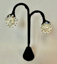 Load image into Gallery viewer, Vintage Laguna Aurora Borealis Crystal Flower Cluster Clip Earrings (1")
