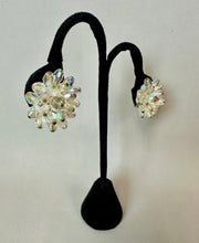 Load image into Gallery viewer, Vintage Laguna Aurora Borealis Crystal Flower Cluster Clip Earrings (1")
