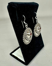 Load image into Gallery viewer, Sterling Garnet Bali Disk Earrings (1.75")
