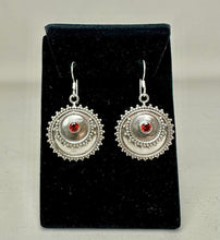 Load image into Gallery viewer, Sterling Garnet Bali Disk Earrings (1.75")
