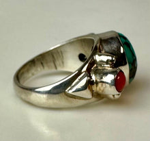 Load image into Gallery viewer, Sterling Turquoise Red Coral Ring sz 5
