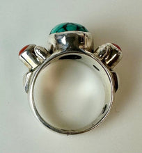 Load image into Gallery viewer, Sterling Turquoise Red Coral Ring sz 5
