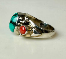 Load image into Gallery viewer, Sterling Turquoise Red Coral Ring sz 5
