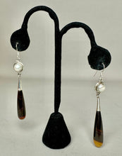 Load image into Gallery viewer, Sterling Freshwater Pearl Botswana Agate Drop Earrings (3.5")
