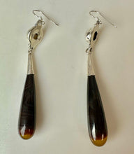 Load image into Gallery viewer, Sterling Freshwater Pearl Botswana Agate Drop Earrings (3.5")
