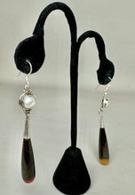 Load image into Gallery viewer, Sterling Freshwater Pearl Botswana Agate Drop Earrings (3.5")
