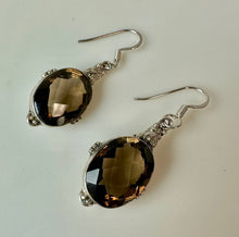 Load image into Gallery viewer, Sterling Faceted Smoky Quartz Earrings (1.75")
