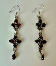 Load image into Gallery viewer, Sterling Garnet Drop Earrings (2.5")

