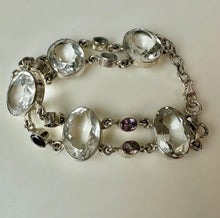 Load image into Gallery viewer, Sterling White Topaz Amethyst Peridot Garnet Link Bracelet (8.25")

