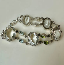 Load image into Gallery viewer, Sterling White Topaz Amethyst Peridot Garnet Link Bracelet (8.25")
