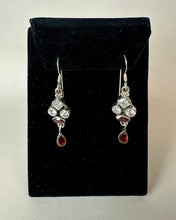 Load image into Gallery viewer, Sterling Garnet White Topaz Drop Earrings (1.75")

