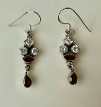 Load image into Gallery viewer, Sterling Garnet White Topaz Drop Earrings (1.75")
