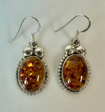Load image into Gallery viewer, Sterling Baltic Amber Earrings (1.5")
