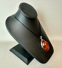 Load image into Gallery viewer, Sterling 2.5" Baltic Amber Statement Pendant on 20" Black Cord Necklace
