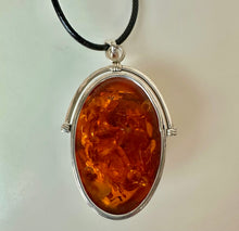 Load image into Gallery viewer, Sterling 2.5" Baltic Amber Statement Pendant on 20" Black Cord Necklace
