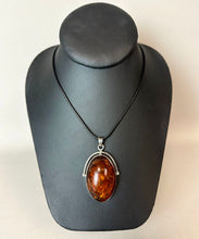 Load image into Gallery viewer, Sterling 2.5" Baltic Amber Statement Pendant on 20" Black Cord Necklace

