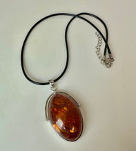 Load image into Gallery viewer, Sterling 2.5" Baltic Amber Statement Pendant on 20" Black Cord Necklace
