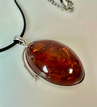 Load image into Gallery viewer, Sterling 2.5" Baltic Amber Statement Pendant on 20" Black Cord Necklace
