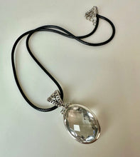 Load image into Gallery viewer, Sterling Faceted White Topaz 1.75" Pendant on 20" Black Cord Necklace

