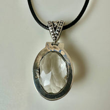 Load image into Gallery viewer, Sterling Faceted White Topaz 1.75" Pendant on 20" Black Cord Necklace
