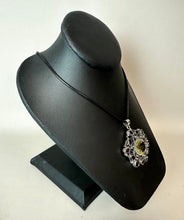 Load image into Gallery viewer, Sterling Citrine Garnet Ornate Scroll Setting 2.25" Pendant on 20" Black Cord Necklace
