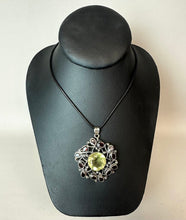 Load image into Gallery viewer, Sterling Citrine Garnet Ornate Scroll Setting 2.25" Pendant on 20" Black Cord Necklace
