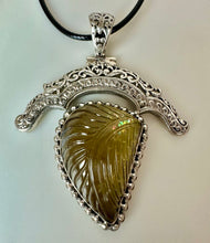 Load image into Gallery viewer, Sterling Carved Honey Topaz Ornate Setting 2.75" Pendant on 20" Black Cord Necklace
