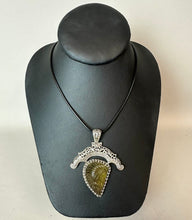 Load image into Gallery viewer, Sterling Carved Honey Topaz Ornate Setting 2.75" Pendant on 20" Black Cord Necklace
