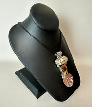 Load image into Gallery viewer, Sterling Pacific Ocean Shell Peridot Garnet Citrine 3.5" Hinged Drop Pendant on 20" Black Cord Necklace

