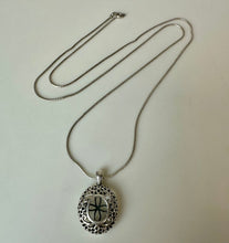 Load image into Gallery viewer, Sterling Filigree Openwork Stone Capture Locket on 28" Rope Chain
