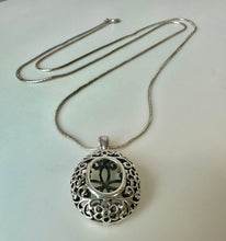 Load image into Gallery viewer, Sterling Filigree Openwork Stone Capture Locket on 28" Rope Chain
