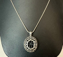 Load image into Gallery viewer, Sterling Filigree Openwork Stone Capture Locket on 28" Rope Chain
