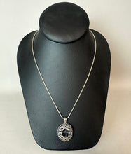 Load image into Gallery viewer, Sterling Filigree Openwork Stone Capture Locket on 28" Rope Chain
