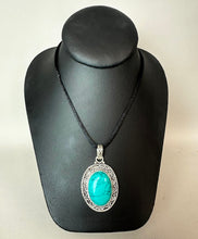 Load image into Gallery viewer, Sterling Turquoise 2.5" Pendant on Black Satin Cord Necklace
