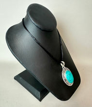 Load image into Gallery viewer, Sterling Turquoise 2.5" Pendant on Black Satin Cord Necklace
