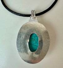 Load image into Gallery viewer, Sterling Turquoise 2.5" Pendant on Black Satin Cord Necklace
