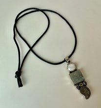 Load image into Gallery viewer, Sterling Mother of Pearl Druzy Quartz Ammonite Multi Gemstone Drop 2.75" Pendant on Black Satin Cord Necklace
