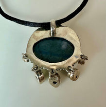 Load image into Gallery viewer, Sterling Moss Agate w/ Citrine Dangles 2" Pendant on Black Satin Cord Necklace
