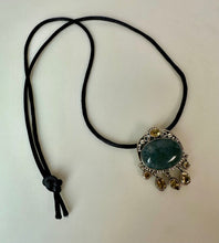 Load image into Gallery viewer, Sterling Moss Agate w/ Citrine Dangles 2" Pendant on Black Satin Cord Necklace
