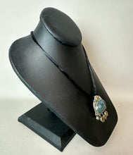 Load image into Gallery viewer, Sterling Moss Agate w/ Citrine Dangles 2" Pendant on Black Satin Cord Necklace
