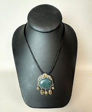 Load image into Gallery viewer, Sterling Moss Agate w/ Citrine Dangles 2" Pendant on Black Satin Cord Necklace
