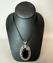 Load image into Gallery viewer, Sterling Smoky Quartz 2.75" Pendant on Black Satin Cord Necklace
